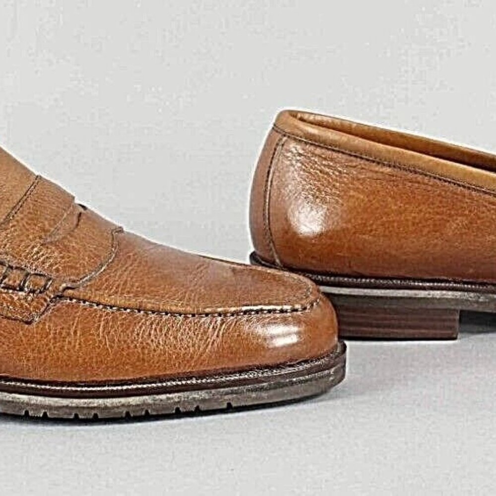 Dawjnson Sz 43.5 Handmade Cognac Brown Leather Men's Loafers - Picture 7 of 10
